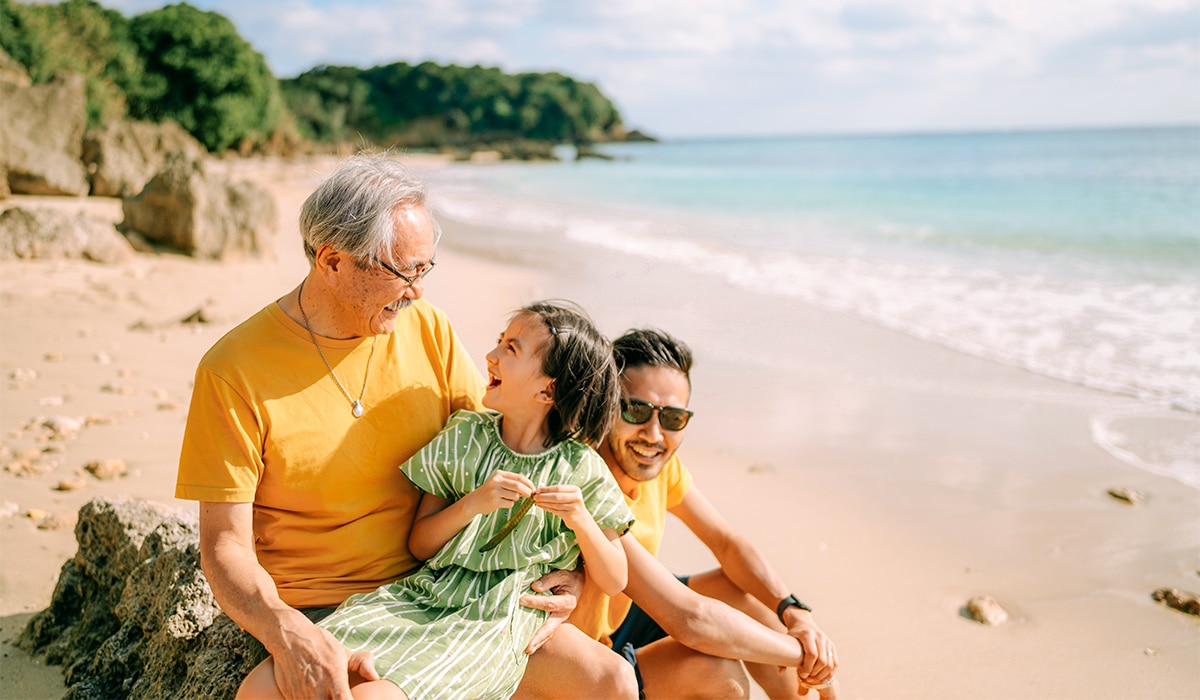 Three generations at beach.